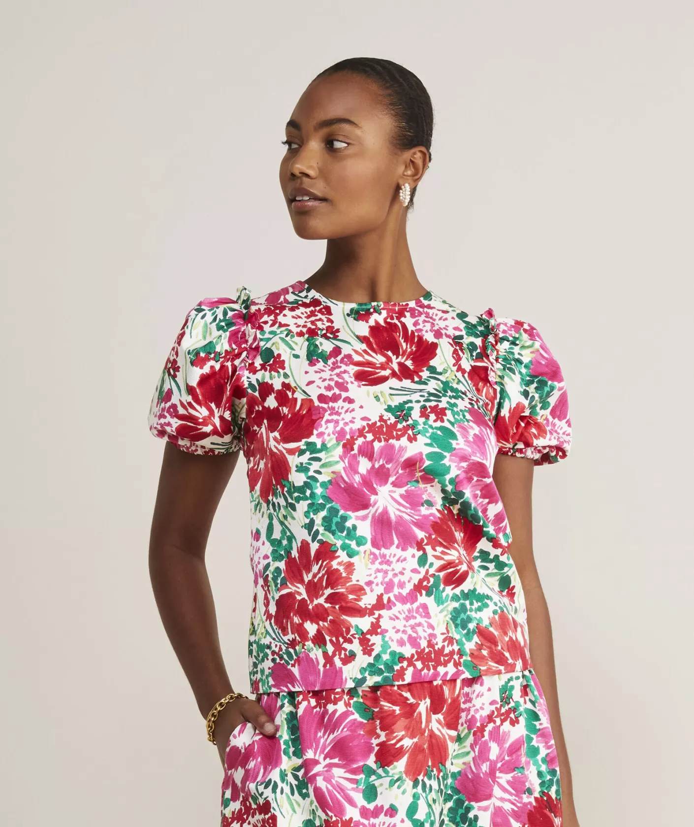 Vineyard Vines Fenwick Floral Puff-Sleeve Top< Shirts & Tops