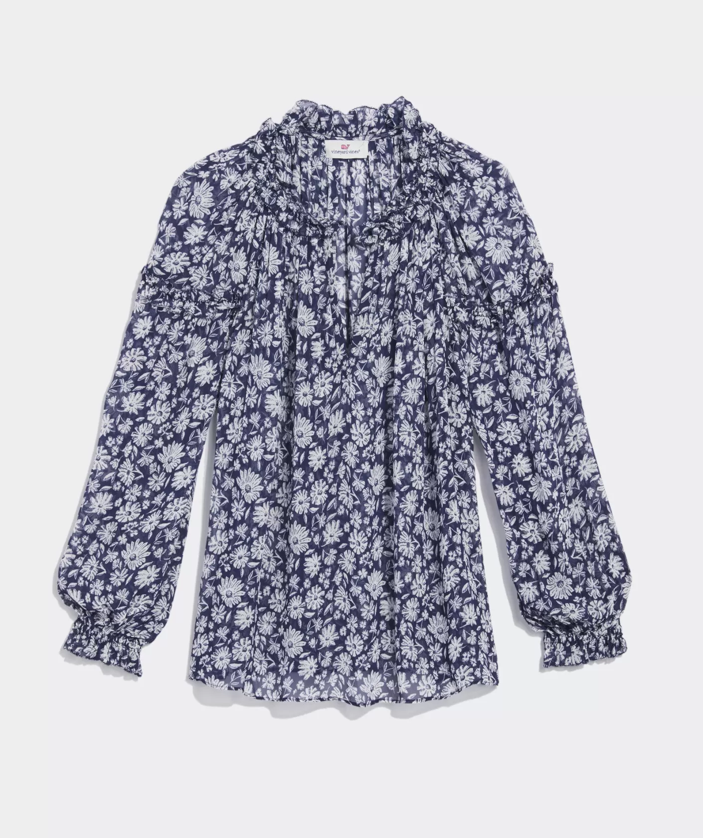 Vineyard Vines Harbor Seersucker Grid Print Ruffle Popover< Shirts & Tops