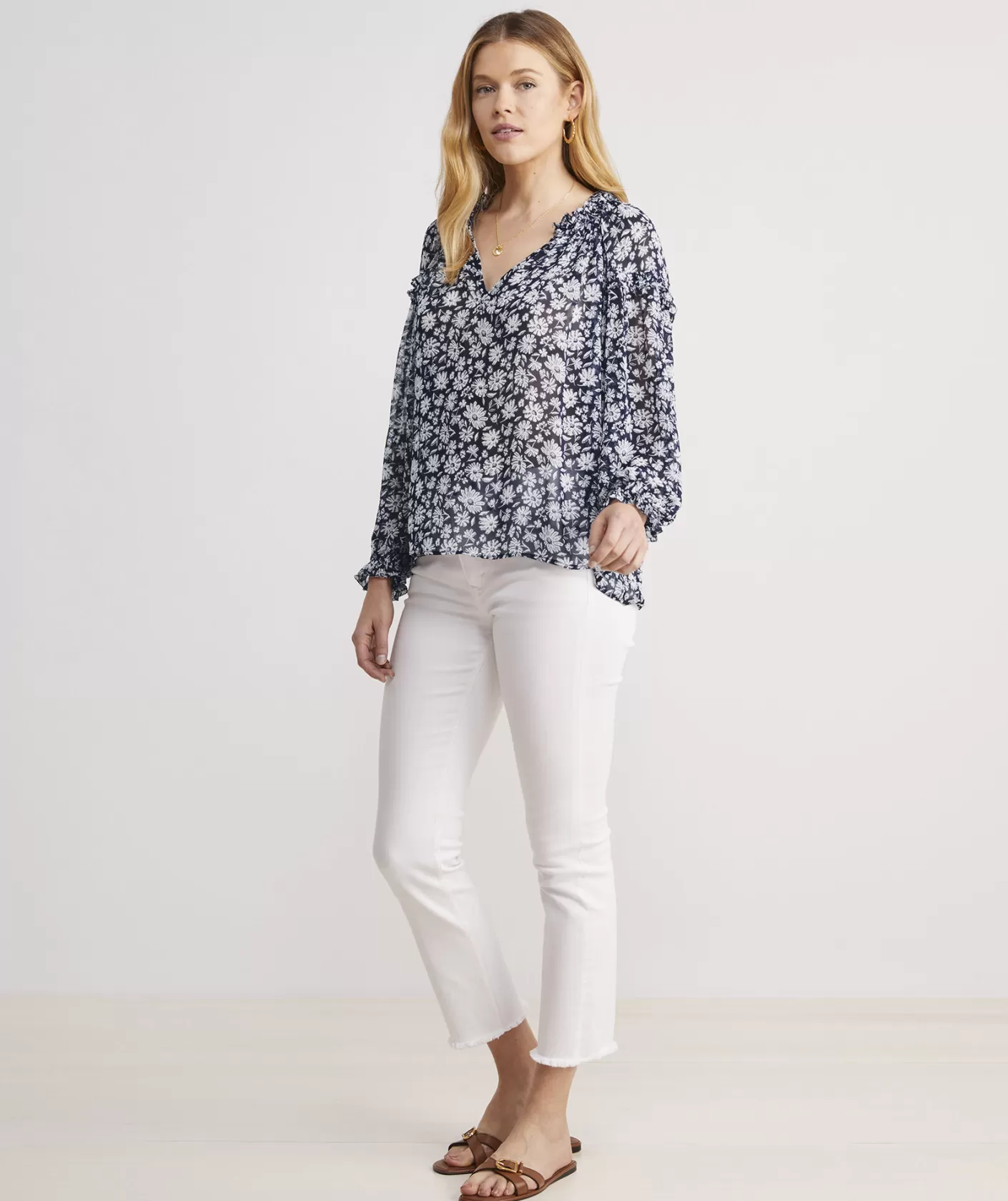 Vineyard Vines Harbor Seersucker Grid Print Ruffle Popover< Shirts & Tops