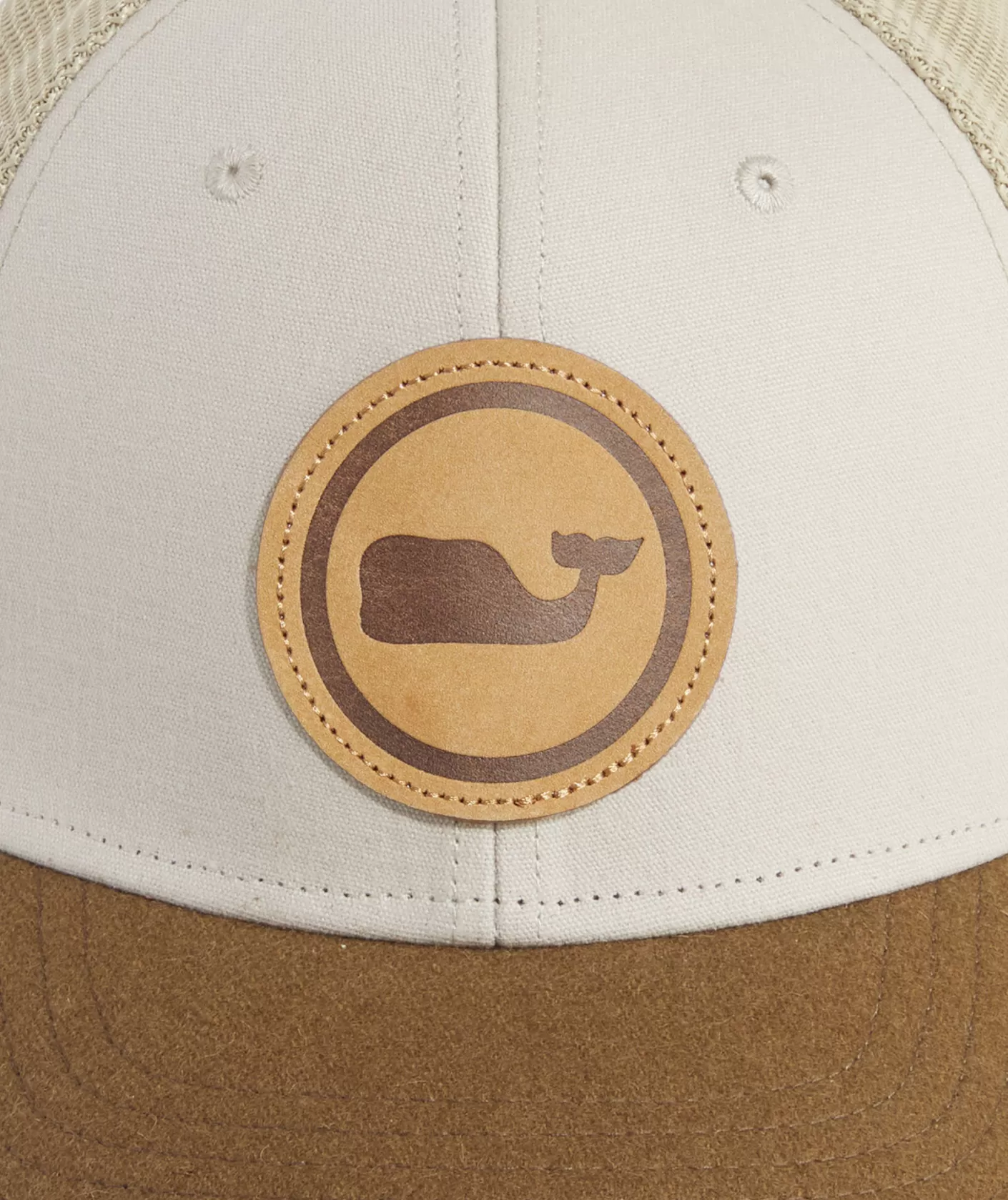 Vineyard Vines Leather Whale Dot Patch Trucker< Hats